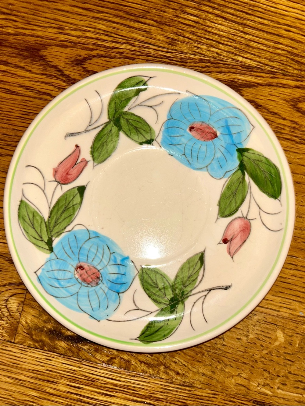 Vintage 1950s Vintage Mid Century Hand Painted Floral Saucer -Japan Blue Ridge